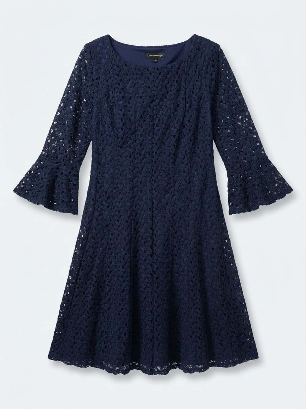Chris McLaughlin Dress Size 14 Blue Lace Bell Sleeve Fit And Flare